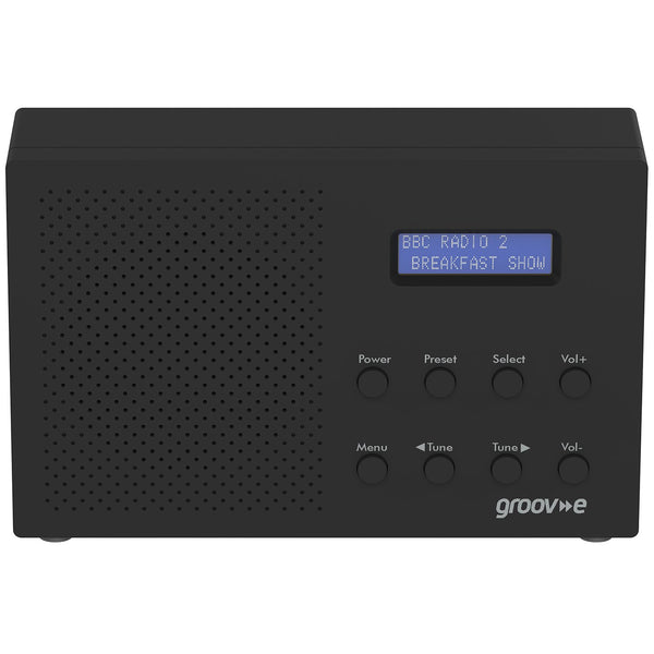 Groov-e Paris Portable DAB/FB Digital Radio with 20 Preset Stations, LCD Display, Dual Alarm & Headphone Input - Black - GVDR03BK