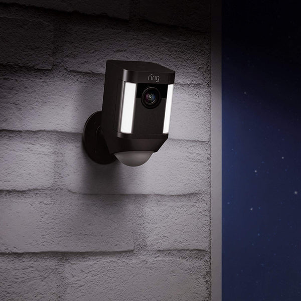 Ring Spotlight Stick Up Cam | Battery Powered Outdoor HD Security Camera with Floodlight - Black or White - [Open Box]