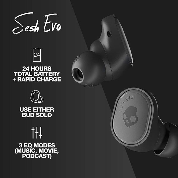 Skullcandy Sesh Evo True Wireless Bluetooth Headphones | IP55 Sweat, Water & Dust Resistant - True Black - S2TVW-N896