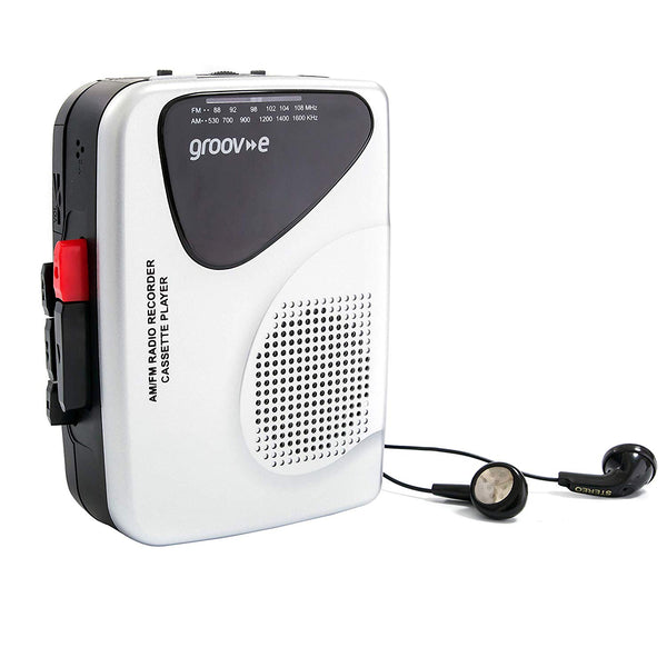 Groov-e Portable Retro Personal Cassette Player and Recorder with Speaker & Mic, AM/FM Radio and Earphones - GVPS525/SR