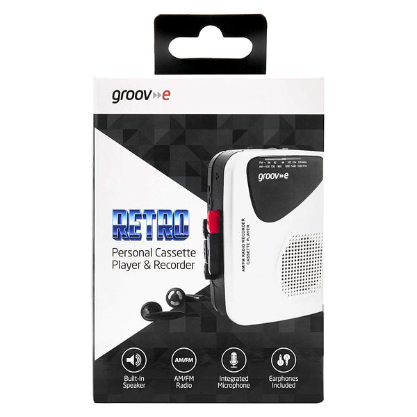 Groov-e Portable Retro Personal Cassette Player and Recorder with Speaker & Mic, AM/FM Radio and Earphones - GVPS525/SR