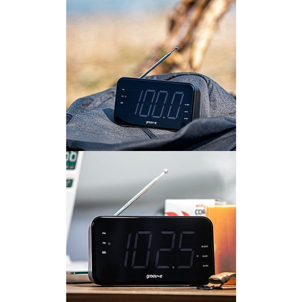 Groov-e Radio Curve Rechargeable Alarm Clock Radio | LED Display - Black - GVCR02BK