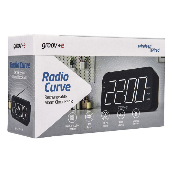 Groov-e Radio Curve Rechargeable Alarm Clock Radio | LED Display - Black - GVCR02BK