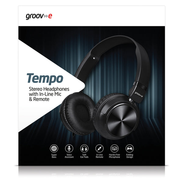 Groov-e Tempo Stereo Heaphones with In-Line Mic & Remote - Black - GVHP1300BK