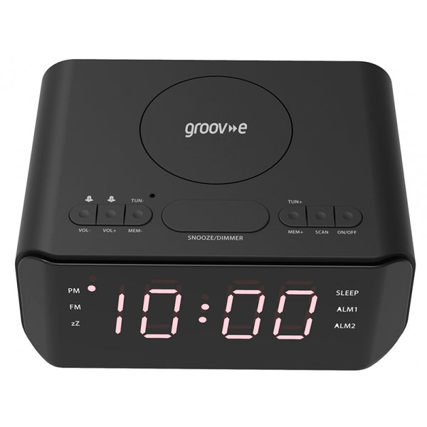 Groov-e Atlas Alarm Clock Radio with Wireless Charging Pad - Black - GVWC06BK