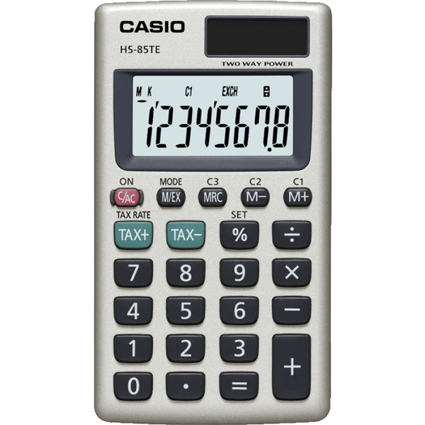 Casio HS85T Pocket Calculator with 8-Digit Display & Tax Calculations - Silver - HS85TE-SK