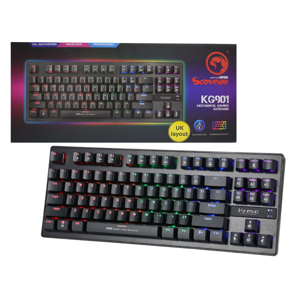 Marvo Scorpion RGB LED Compact Gaming Keyboard with Mechanical Blue Switches - KG901