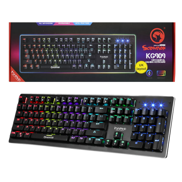 Marvo Scorpion KG909 RGB LED Full Size Mechanical Gaming Keyboard with Blue Switches - Black