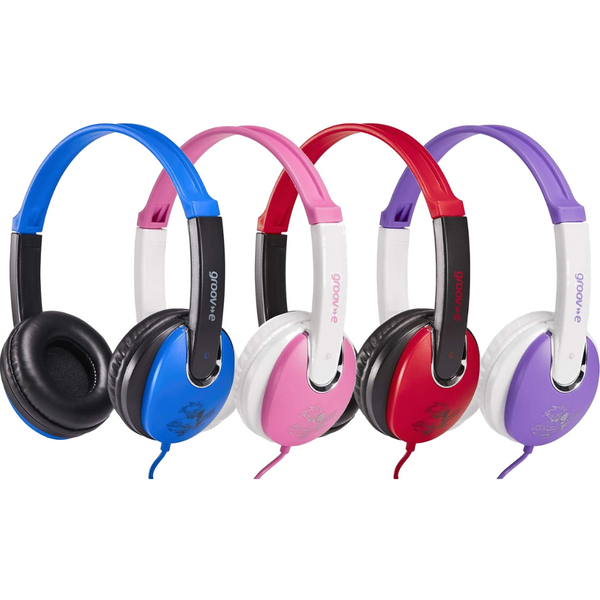 Groov-e Kidz DJ Style On-Ear Stereo Headphones for Children - Blue, Pink, Red or Purple - GV590