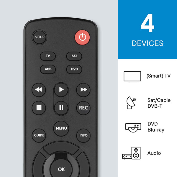 One For All Contour Universal 4 in 1 Television Remote Control - Black - URC1240