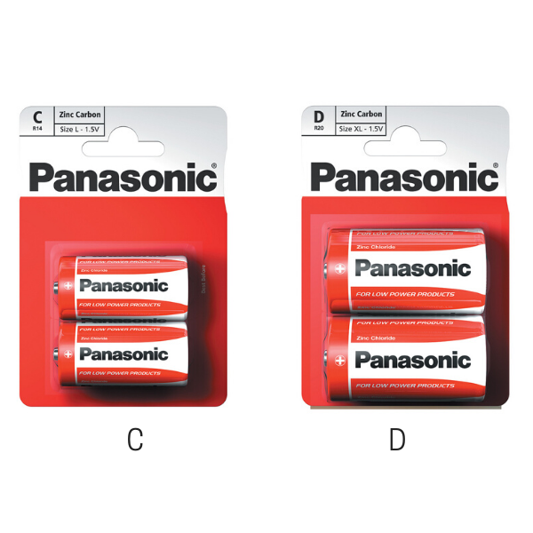 Panasonic Zinc Carbon General Household Batteries - Sizes AA/AAA/C/D Multipacks