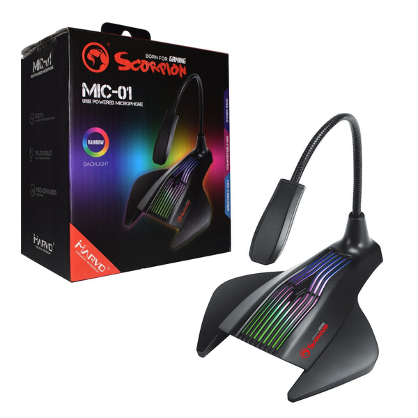 Marvo Scorpion MIC-01 USB RGB LED Gaming Microphone - Black - MIC-01