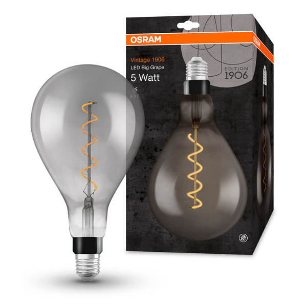 Osram 1906 LED E27 Vintage Spiral Filament Glass GLS ES Bulb 15W - Smoke - LV269903