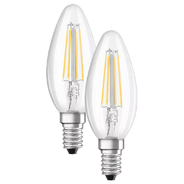 Osram LED E14 Filament Clear Glass SES Light Bulb Candle 40W (2 Pack) - Warm White - LV330511