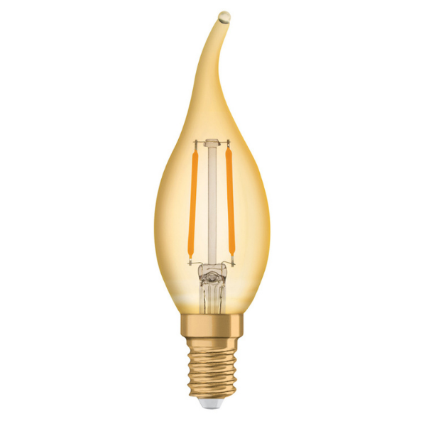 Osram 1906 LED E11 Vintage Filament Glass SES Light Bulb Candle 21W - Gold - LV293236