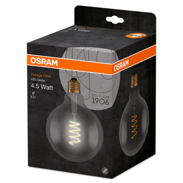 Osram 1906 LED E27 Vintage Spiral Filament Glass ES Bulb Globe 25W - Smoke - LV269989