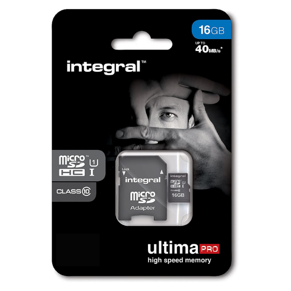 Integral MicroHDSC Micro SD 16GB Memory Card with SD Adaptor | Class 10 - INMSDH16G10