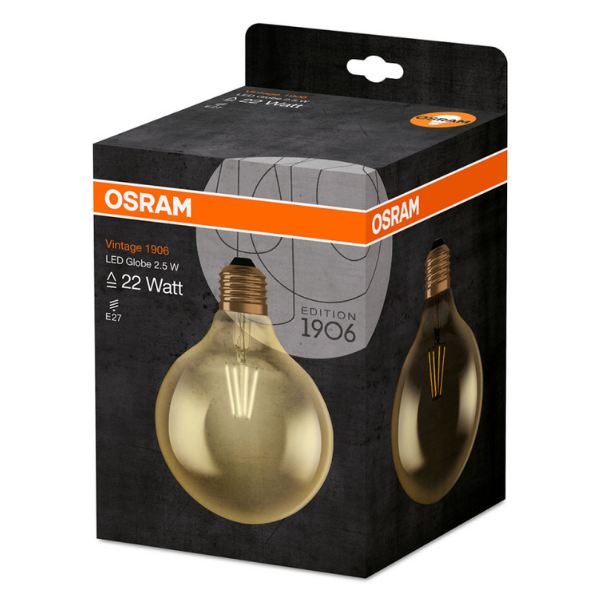 Osram 1906 LED E27 Vintage Filament Glass ES Bulb Globe 23W - Gold - LV808980