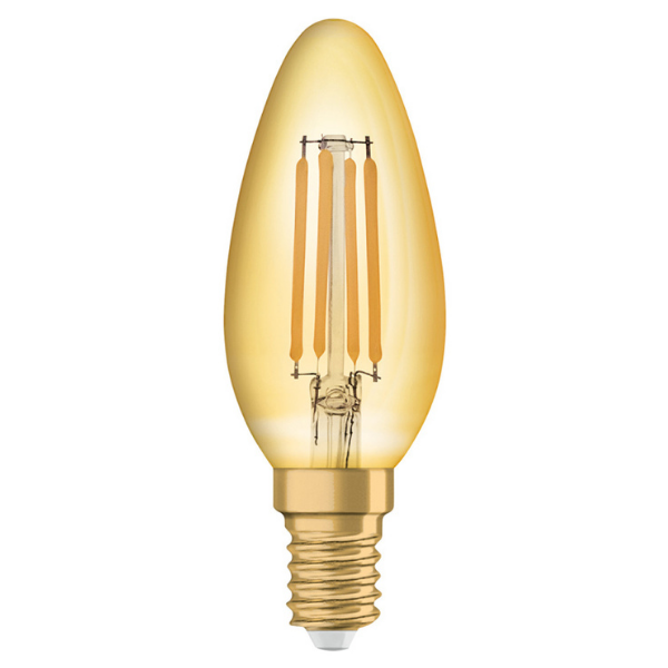 Osram 1906 LED E14 Vintage Filament Glass Candle Light Bulb | 12W, 22W or 35W - Gold