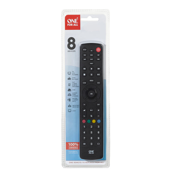 One For All Contour Universal 8 in 1 Television Remote Control - Black - URC1280