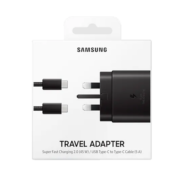 Samsung Super Fast 45W 3-Pin Wall Charger 2.0 with USB Type-C to Type-C Cable (5 A) - Black - EP-TA845XBEGGB