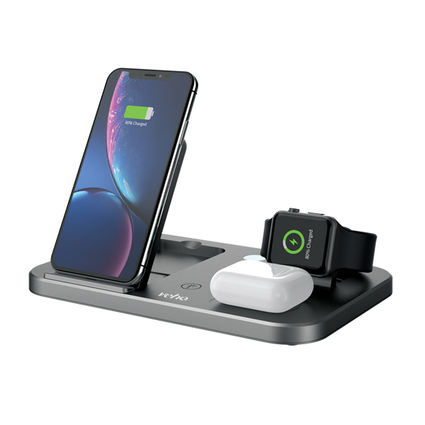 Veho DS7 Qi Wireless Multi-Charging Station | Trio Charging - Grey - VWC-004-DS7